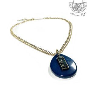 Kenneth Cole Double Chain Statement Navy Blue Pendant Necklace